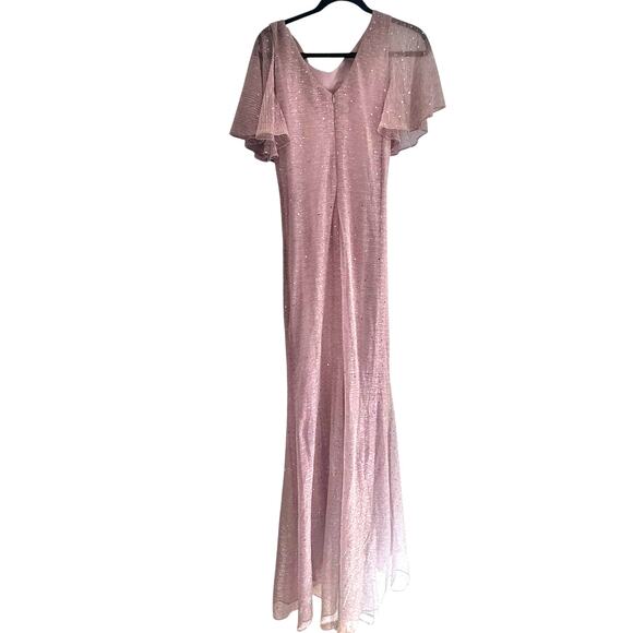 Betsy & Adam Women's Metallic Sequin Flutter-Sleeve Gown Rose Pink Size 12 NWT - Picture 7 of 10